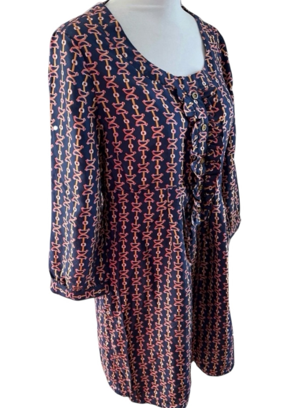 Lilly Pulitzer Silk Abelina Horse Bit Print Navy Lil Bit Ruffle Dress Pockets